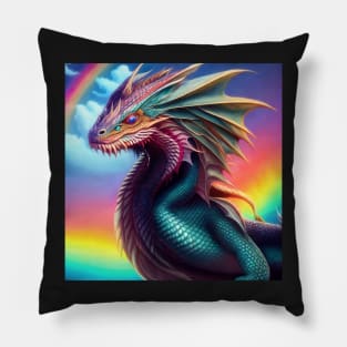 Intricate Rainbow Scaled Dragon Pillow