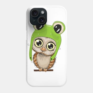 Cute little owl with big eyes and an frogs hat Phone Case