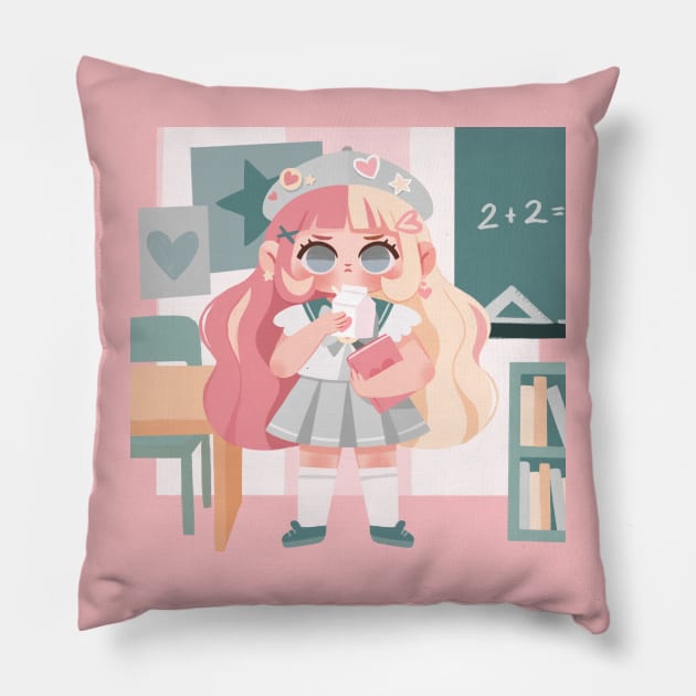 Pastel School Girl Pillow by Lobomaravilha