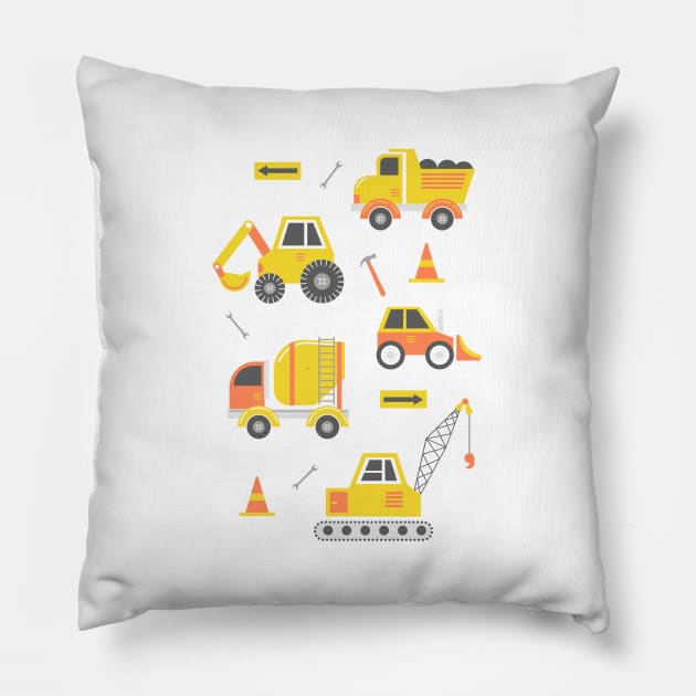 Construction Trucks on Aqua Pillow by latheandquill