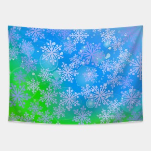 Blue, Green Lights with Snowflakes Pattern Tapestry