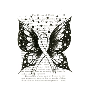 Thyroid Cancer Ribbon w/ wings- black T-Shirt