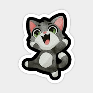 Very happy black and white kitty Magnet