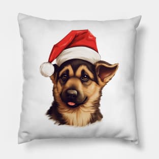 Christmas German Shepherd Puppy Santa Hat Pillow