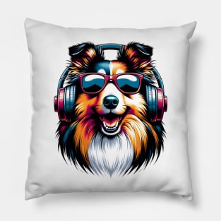 Smiling Shetland Sheepdog DJ Delights in Japanese Art Pillow