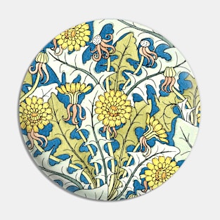 Art Nouveau Dandelion Flowers and Leaves Pin