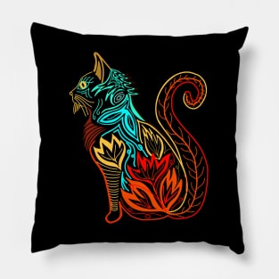 Cat in Lotus Tattoo Pillow