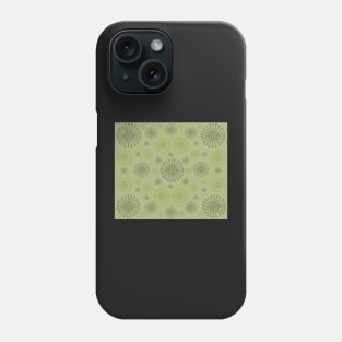 Gently on the Green. A tranquil design featuring wagon wheels in soft olive and mossy green tones. Phone Case