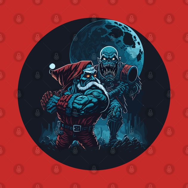 Santa Claus is Zombified - Santa and Undead Zombie under Moon by Darkrinto