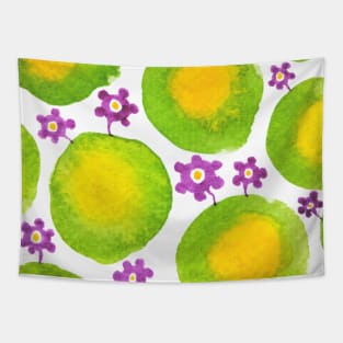 Green and yellow circles with violet flowers Tapestry