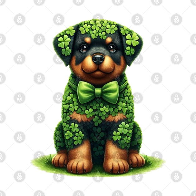 Clover Rottweiler Dog St Patricks Day by Chromatic Fusion Studio