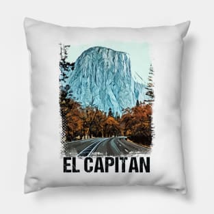 El Capitan Yosemite National Park Vintage Retro Art Style Mountain Summit Pillow