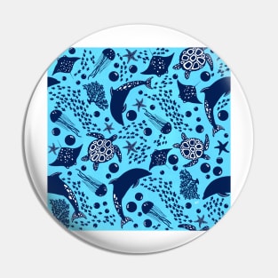 Ocean Creatures Pattern - Blue Pin