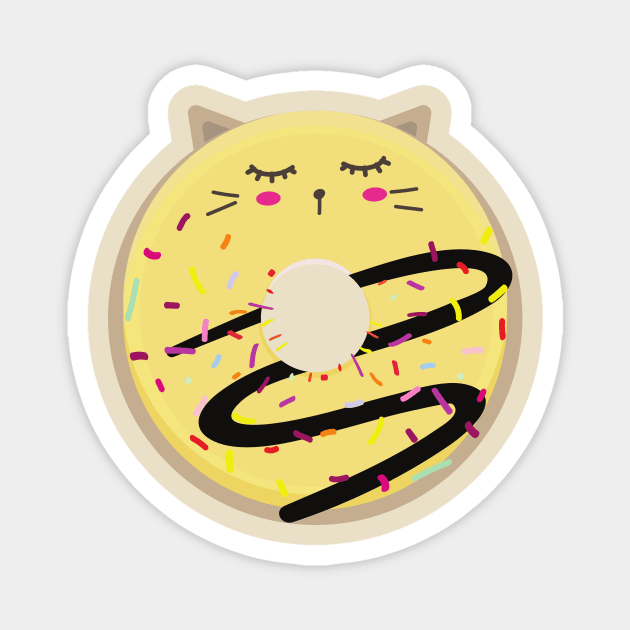 Sleeping Yellow Blushing Cat donut Magnet by InkyArt