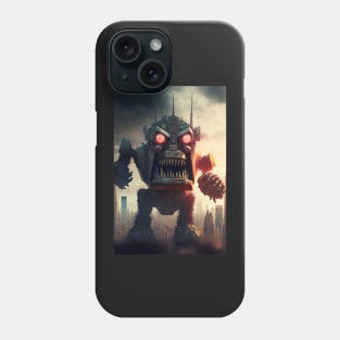 Alien Monster giant robot cyborg attacking the city Phone Case