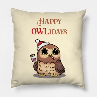 Happy Owlidays Christmas Owl Pillow