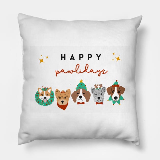 Happy Pawlidays Pillow by Graphica01