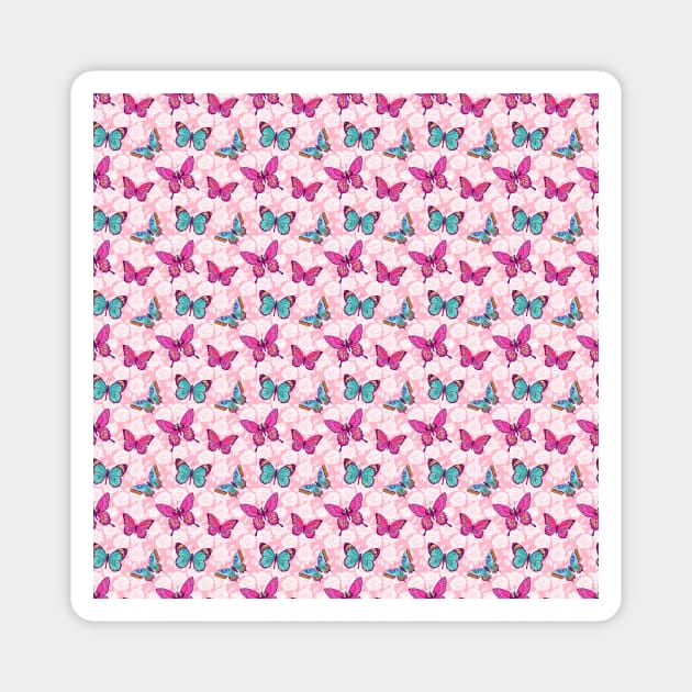 Pink Butterfly Blue Butterfly Pattern Magnet by PadMode