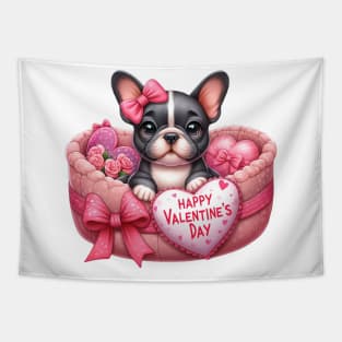 Valentine French Bulldog in Bed Tapestry