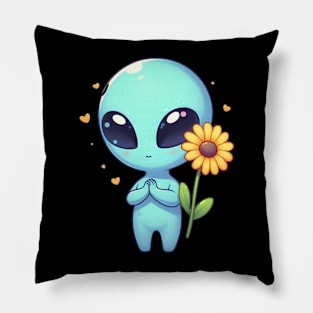 Cute Alien With Yellow Flower Pillow