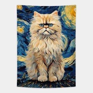 Persian Cat Breed Painting in a Van Gogh Starry Night Art Style Tapestry