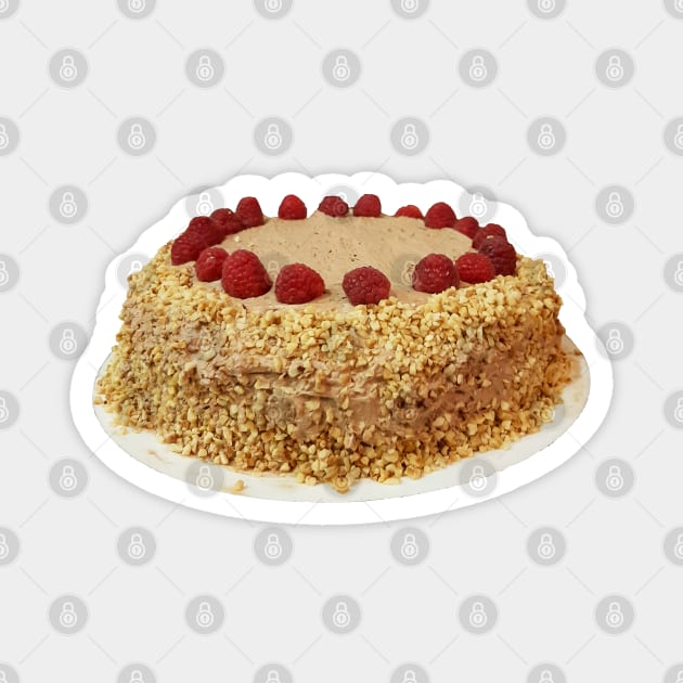 Sweet Food Frosted Cake with Chopped Nuts and Raspberries Magnet by ellenhenryart