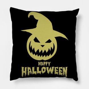 Happy Halloween With Gold Scary Pumpkin Pillow