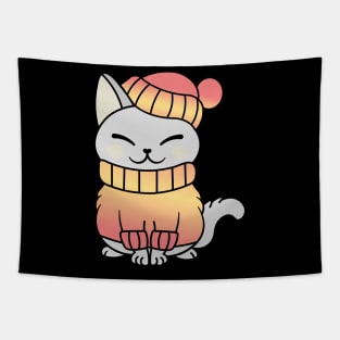 Cute Cozy Colorful Snow Winter Cat Kitty Tapestry