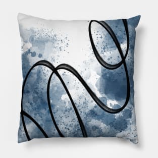 Blue Watercolor Spray Paint and Black Swirls Abstract Painting, made by EndlessEmporium Pillow