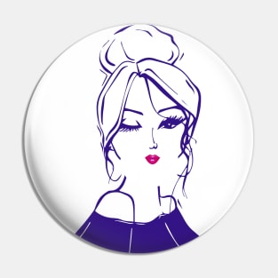 wink girl with pink lipstick Pin