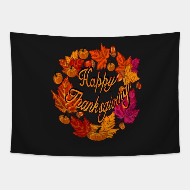 Happy thanksgiving wreathAutumn thanksgiving acorn, pumpkin, maple leaf decorations for  Fall Autumn leaves sticker pack pattern Tapestry by Artonmytee