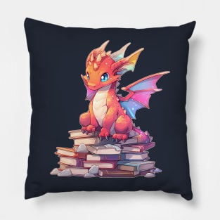 Book Lover Cute Red Dragon Pillow