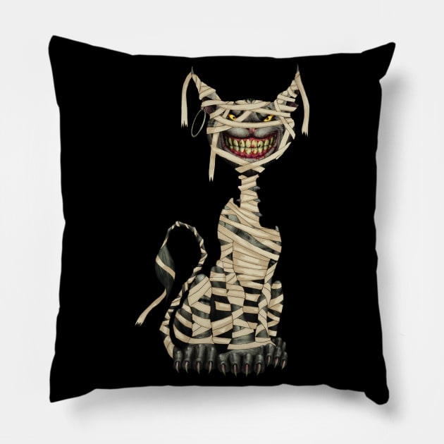 Black Cat Mummy Halloween Pillow by ChristianCrecenzio