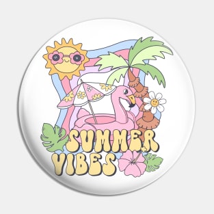 Sunny Summer Vibes with Pink Flamingo and Tropical Palms Pin