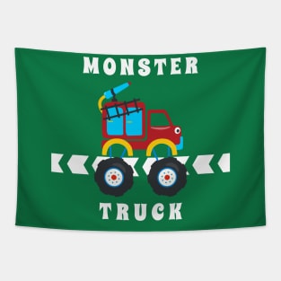 Vector illustration of monster truck with cartoon style. Tapestry