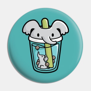 Bubble Tea with White Cute Kawaii Elephant Inside Pin