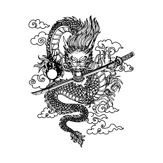Black and White Chinese Dragon by AbundanceSeed