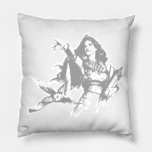 fantastic woman looking at future with her owl design and drawing by ironpalette Pillow