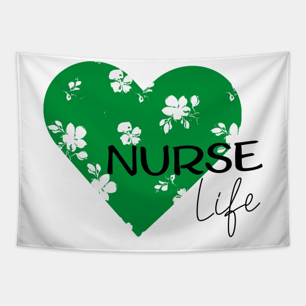 Nurse Life design green hart Tapestry by Anines Atelier