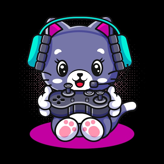 Cute Kawaii Gaming Cat Manga Kitten Gamer by Foxxy Merch