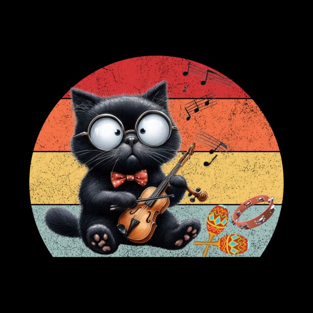 Funny Retro Cat Playing Violin Violinist by Positive Designer