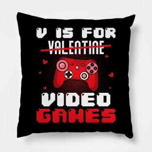V is for valentine video Gamer Valentines For Kids Men Women Pillow