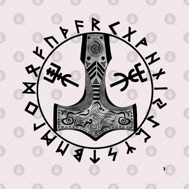 Thor's hammer , Viking runes. by Bird