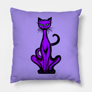 Retro 1970's Funky Groovy Purple Jazz Cat Cartoon Pillow