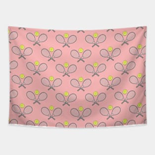 Tennis Seamless Pattern - Racket and Ball on Pink Background Tapestry