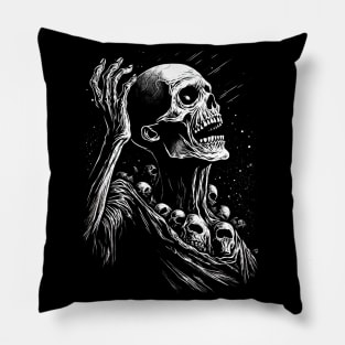 skeleton in space, halloween design, black background Pillow