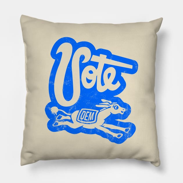 Vintage 1960's Vote Democrat Donkey (Blue) Pillow by From The Trail