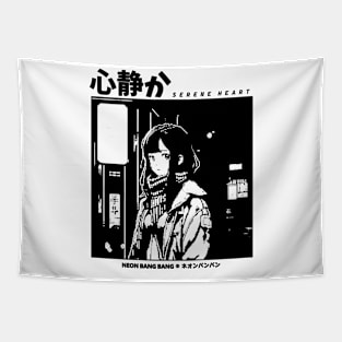 Black and White 8Bit Anime Manga Girl Tapestry