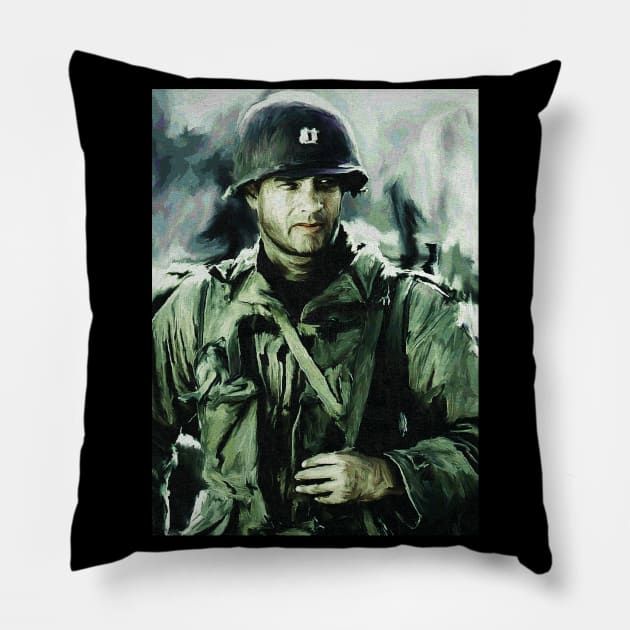 saving private ryan tom hanks Pillow by Thinkerman