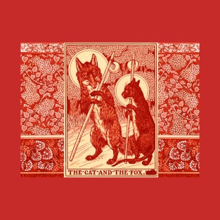 THE CAT AND THE FOX Forest Animals Red White Floral T-Shirt